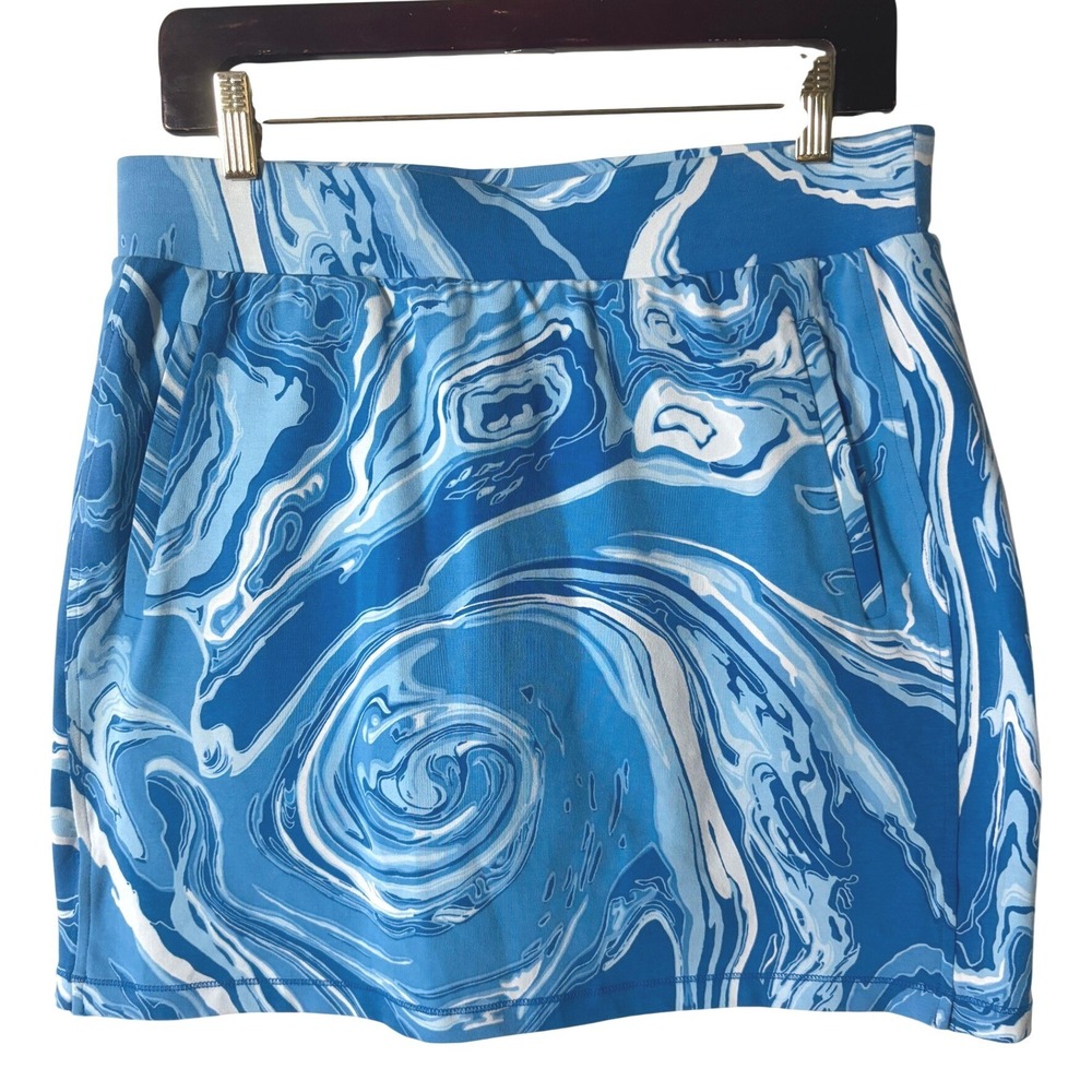 T by Talbots Skort Women Med Blue Marble Print Activewear Pickleball Pockets